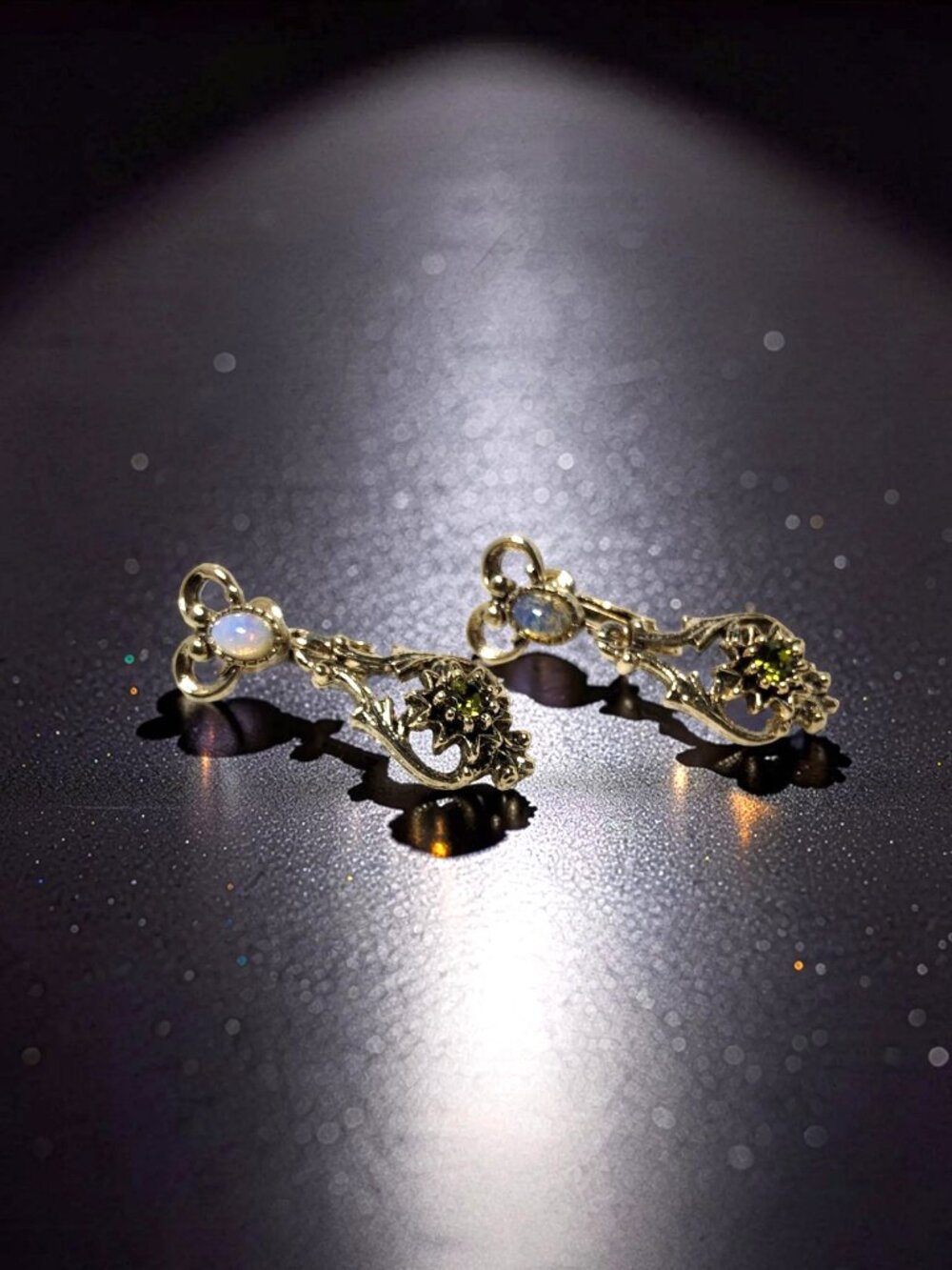 Vintage 1960's Sarah Coventry Contessa Opal,Peridot, Faux Ruby Gold Tone Clip on